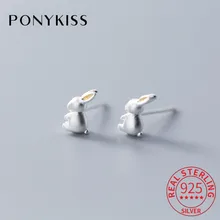 PONYKISS Серебро 925 пробы милые серьги-гвоздики в форме кроликов для вечеринки, дня рождения нежный аксессуар подарок для девочки дружба прекрасный подарок для ребенка