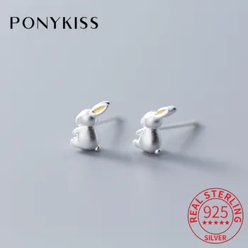 

PONYKISS 100% 925 Sterling Silver Cute Rabbit Stud Earrings Party Birthday Delicate Accessory Gift Girl Friendship Lovely Gift