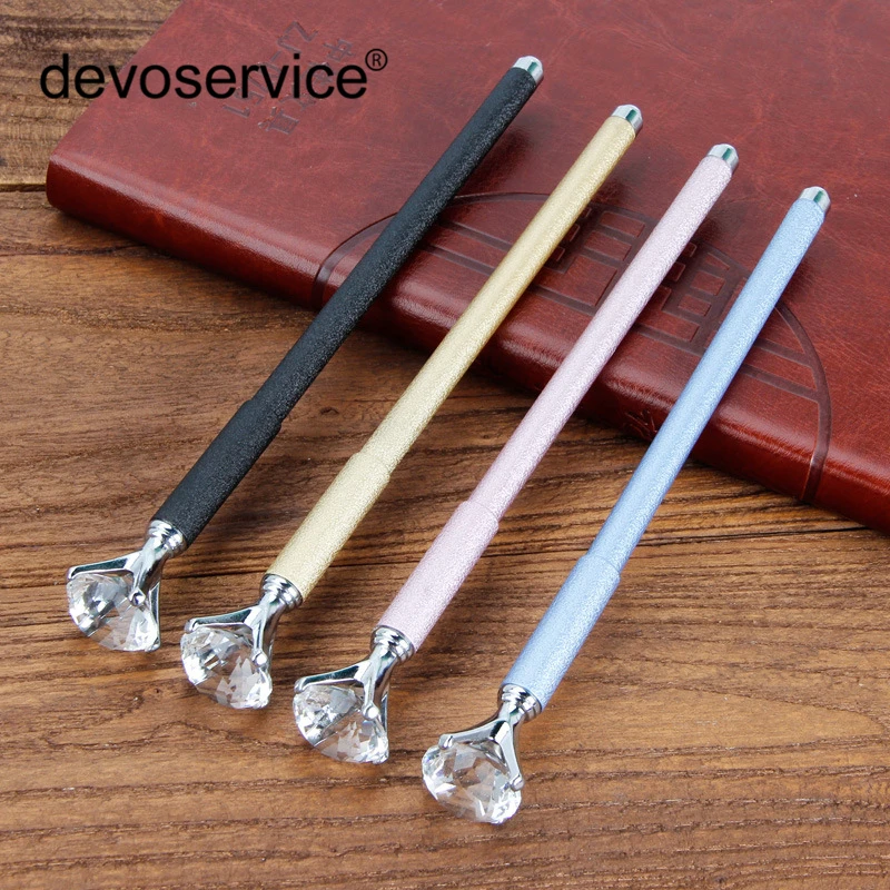 

1Pc Big Carat Diamond Crystal Gel Pen Gem Ballpoint Pen Ring Wedding Office Metal Ring Roller Ball Pen Rose Gold Pink Blue Black