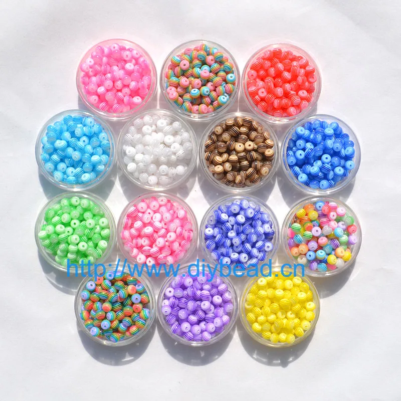 

100 pcs DIY Bracelet Accessory Handcraft Department 18 Color 8MM Round Shape Transparent Resin Stripe Beads jewelry Findings