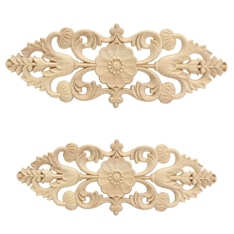 KiWarm Vintage Wood Oak Carved Wave Flower Onlay Applique Crafts for
