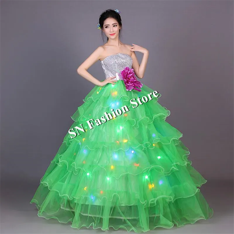 

BC17 Balllroom dance led costumes luminous glowing dj dress bra wedding skirt show model performance bar dj stage wears clothes