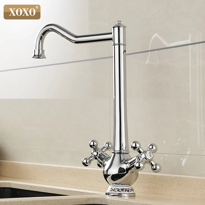 

XOXO Kitchen Faucet Cold and Hot Chrome 360 Degree Sink Faucet Swivel Spout Double Cross Handle Deck Mounted Mixer Taps 60001G