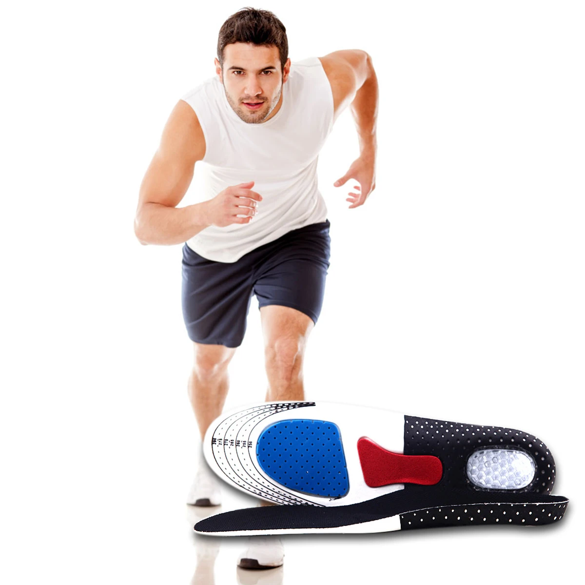 Men's Silicone Rubber Orthotic Sports Running Insoles Insert Shoes Pad