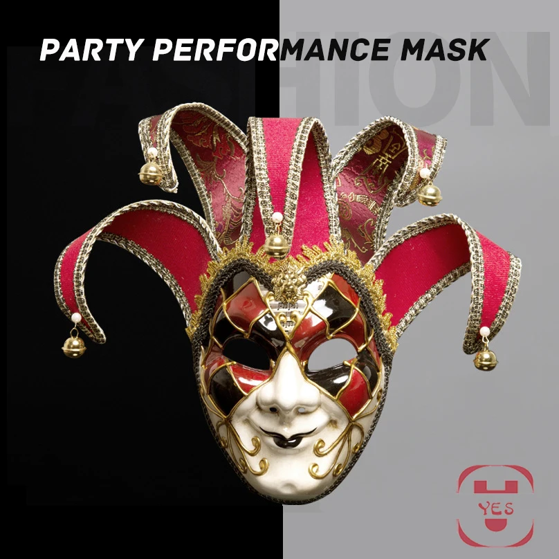 

YES Men Venetian Masquerade Mask Theater Joker Cosplay Party Anonymous Performance Masks Halloween Bells Mardi Gras Clown Mask