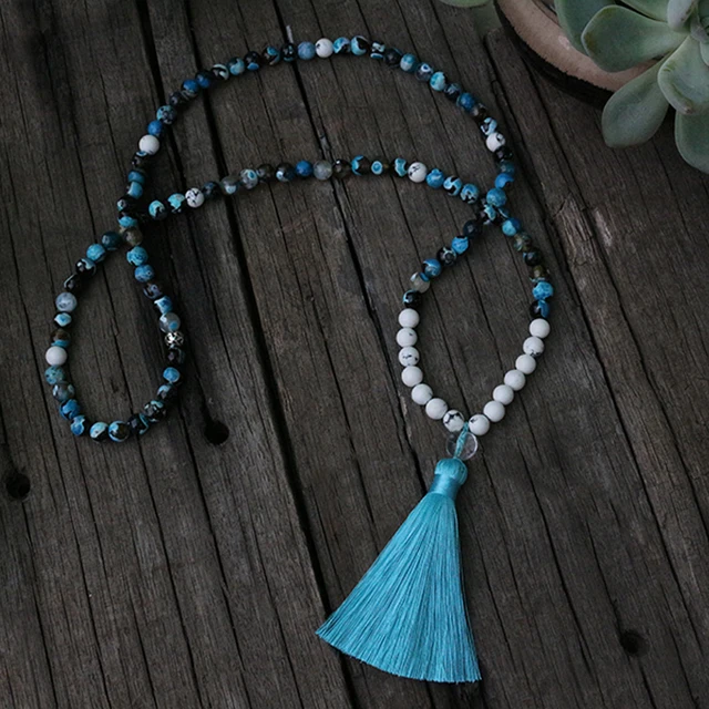Buy 8mm Natural Beads, Dyed Blue Flower Onyx, Howlite, JapaMala, Yoga Necklace