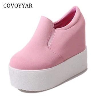 

COVOYYAR 2019 Hidden Heel Women Loafers Spring Autumn Wedge Platform Casual Shoes Slip On High Top Women Black Shoes WSN641