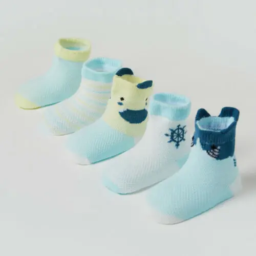 5 Pairs Kids Floor Socks Unisex Breathable Socks Cartoon Newborn Baby Cotton Soft Slipper Shoes Boots 0-5Years - Цвет: Blue