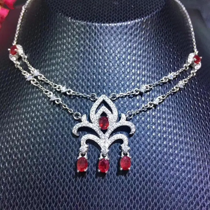 Ruby necklace with pendant Free shipping 925 sterling silver Natural