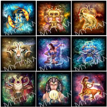 

New 12 Zodiac Constellation embroidery pattern resin full square/round diamond 5D diy paintings 3D cross stitch mosaic sticker