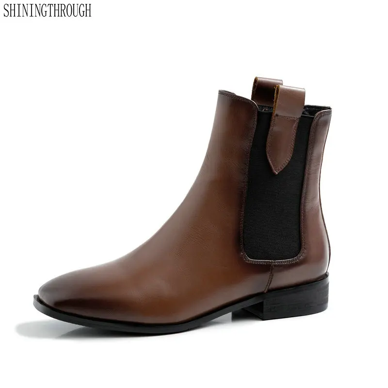 

Women Ankle Boots cow leather 3cm low square Heels Ladies Shoes Woman square toe Elegant Office Pumps Ladies Basic Boots
