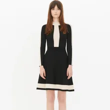 2017 Classical Runway Spring Sutumn Vintage Patchwork Hollow Out Knee length Black Spring font b Dresses