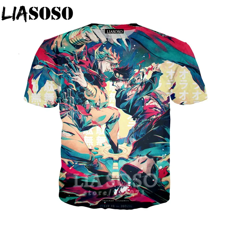 LIASOSO летняя Новинка для мужчин и женщин Kujo Jotaro Толстовка 3D принт аниме JoJo Необычные Приключения Футболка короткий рукав Топ пуловер B051