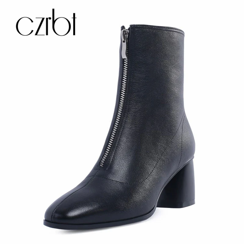 

czrbt new short boots in autumn and winter 2018 a square front zip and a thick heel for women's boots