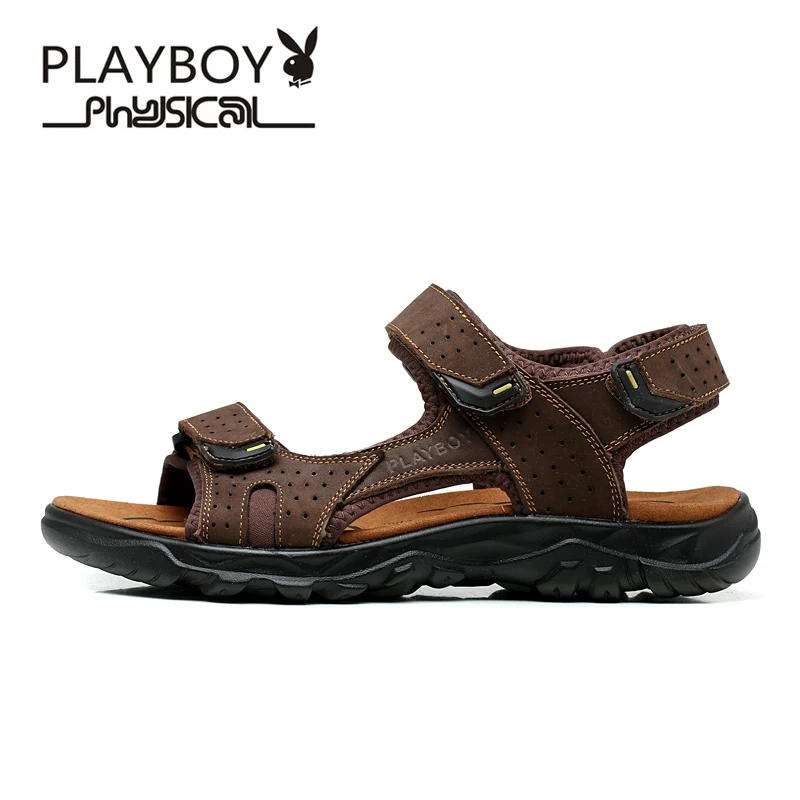 PLAYBOY/новинка года; Летние Брендовые мужские сандалии; Дизайнерские мужские тапочки из натуральной кожи; модная мужская пляжная обувь