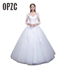 Роскошное сексуальное Настоящее фото Элегантное свадебное платье принцессы Новое кружевное свадебное платье с рукавом три четверти и цветами Vestidos De Noiva