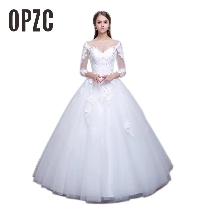 

Luxury Sexy Real Photo Princess Elegant Wedding Dresses 2020 New Three Quarter Sleeve Lace Flower Bridal Gowns Vestidos De Noiva