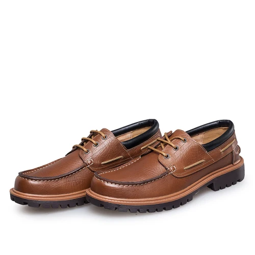 Новинка; модные мужские кожаные туфли в стиле панк; мужские водонепроницаемые мокасины ручной работы на шнуровке в стиле ретро; повседневные туфли-оксфорды - Цвет: Brown