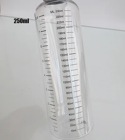 Set of 10 Refillable PET Plastic Water Bottles with Graduated Measurement and Childproof Cap - Transparent Liquid Storage Containers, 110mL & 230mL