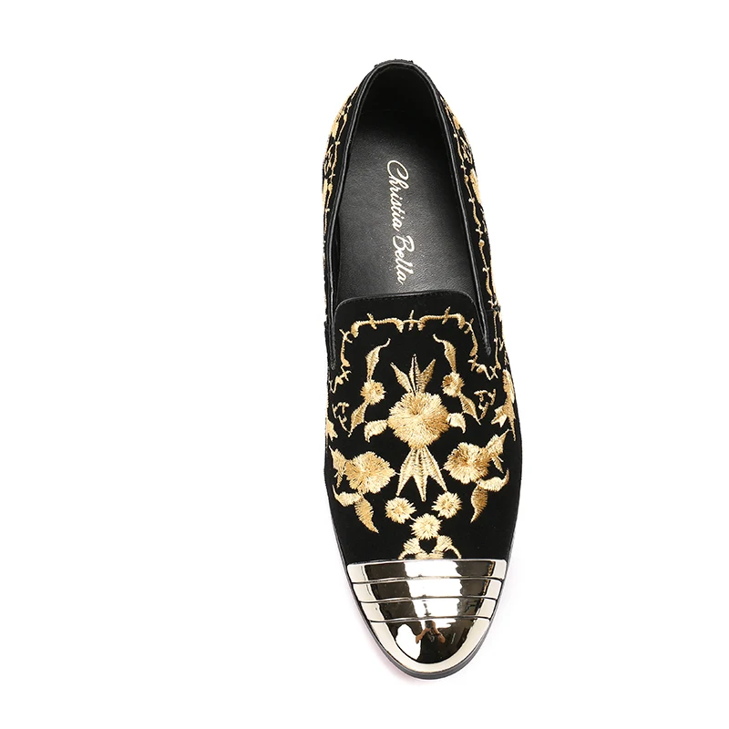 Chaussures Zapatos Ligne Bella Hommes Nouveaux Personnalisé Or Broderie Partie De Mocassins Mode Noir En Véritable Mujer Christia Cuir UYqwRZq