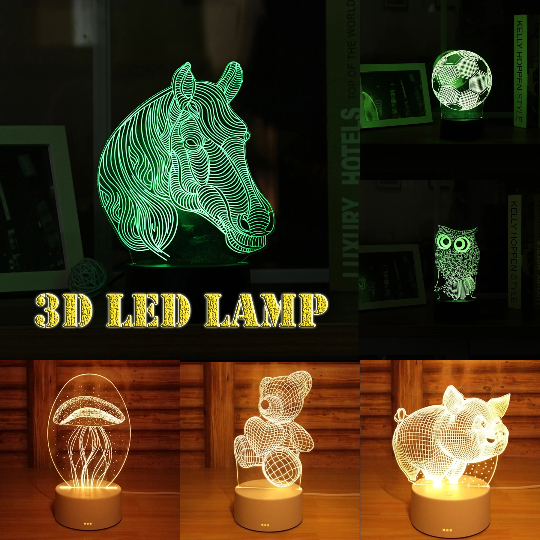 

3D Night Light Pattern Acrylic Panel LED Light Animal Football Pattern Acrylic Board Protection Eye Lantern Children's Gifts