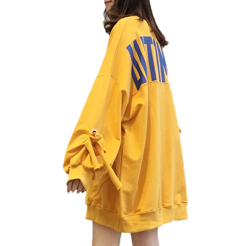 

Women T-shirt Spring Loose Lovers 2018 New Fashion Large size Long-sleeved Pullover Tops Autumn Mid long Female T-shirt DT0001