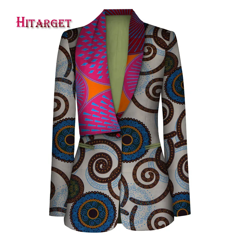 

Sexy Deep V-Neck Women Pullovers Coat Bazin Riche African Wax Print Ladies Stitching Suit with Bow Fashion Office Coat WY3994