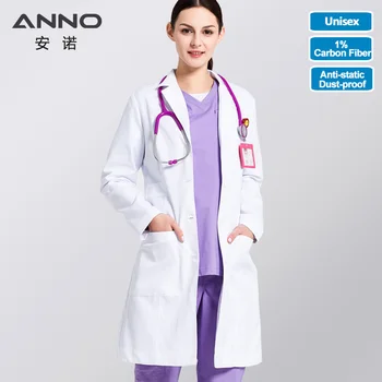 

ANNO White Medical Lab Coat Anti static Dust proof Long Sleeves Doctor Clothing Operating Room Outfit Hospital Uniform Out wear