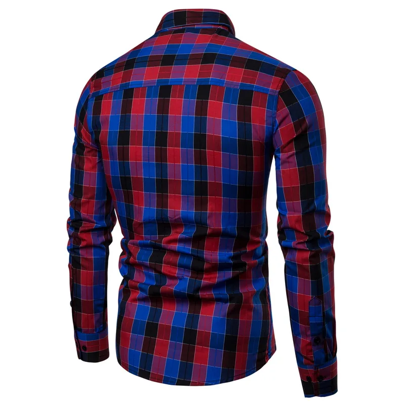 Drop Shipping Men Plaid Shirt Long Sleeve Shirts 2019 Fashion Casual Multi-color Checkered Cotton Chemise Homme