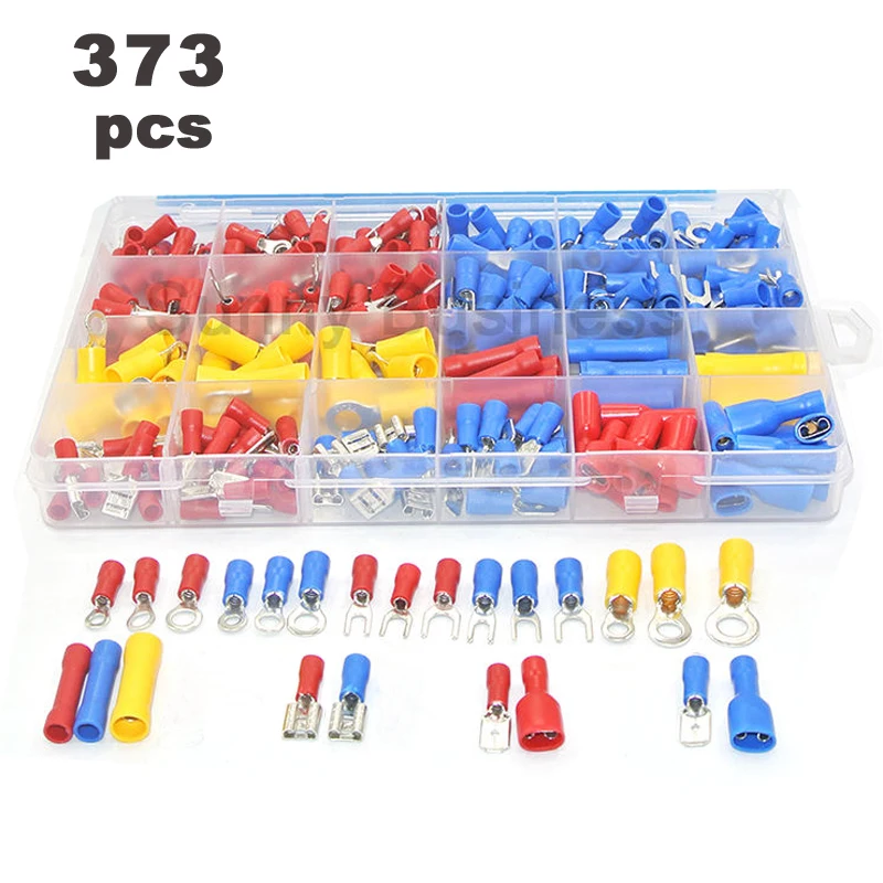 

373PCS Mixed Assorted Lug Kit Crimp Connectors Insulated Electrical Crimp Terminals with 24 Sizes Electrical Wire Connector Set