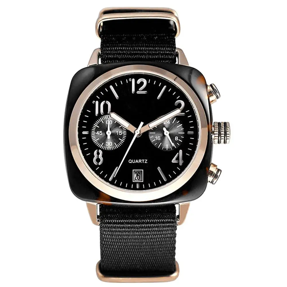 

New Fashion No Calendar Square Sub-dial Decor Nylon Band Unisex Quartz Wrist Watch