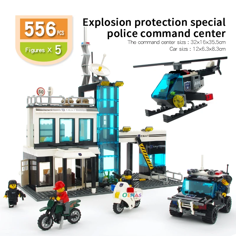 Kaufen Stadt kompatibel LegoED Mobile Befehl Center SWAT Polizei station gefängnis Gefängnis montieren bausteine ziegel kid jungen spielzeug geschenk
