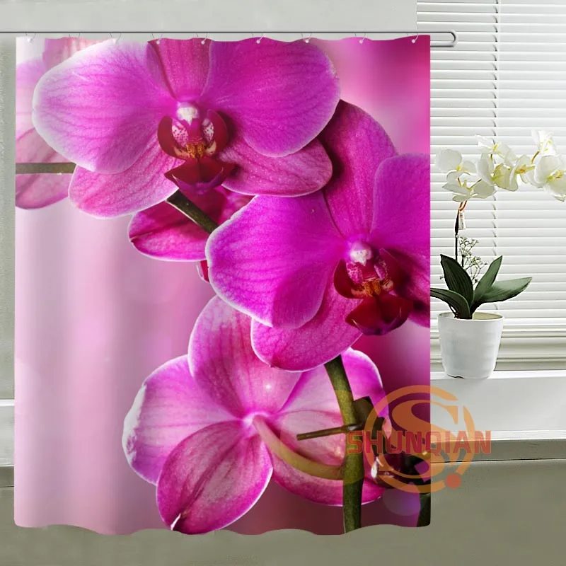 Stronghold orchid Stock Shower Curtain Polyester Fabric Bathroom Bath Curtain Size 180X180cm