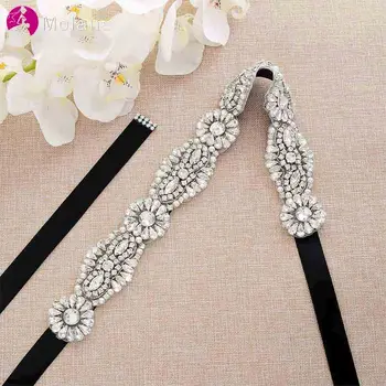 

MOLANS European Silver Diamond Applique Bride Waistband Dress Accessories Hand Sewn Opals Floral Wedding/Gown Dress Cummerbunds
