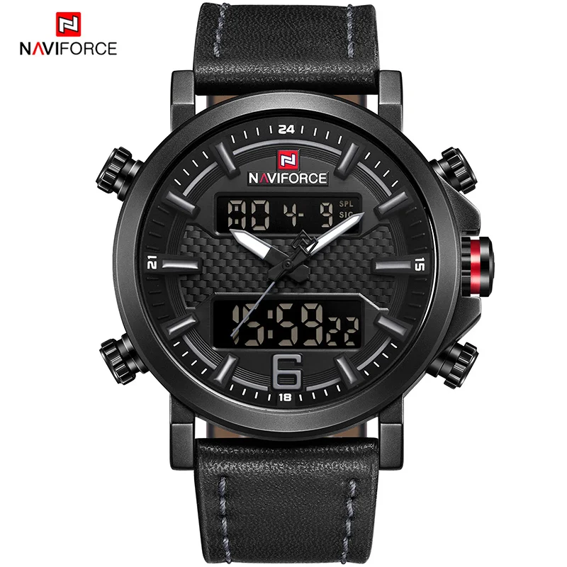 NAVIFORCE Лидирующий бренд Мужская Мода цифровой кварцевые наручные часы Открытый Военные Спортивные часы Водонепроницаемый часы Relogio Masculino - Цвет: Grey