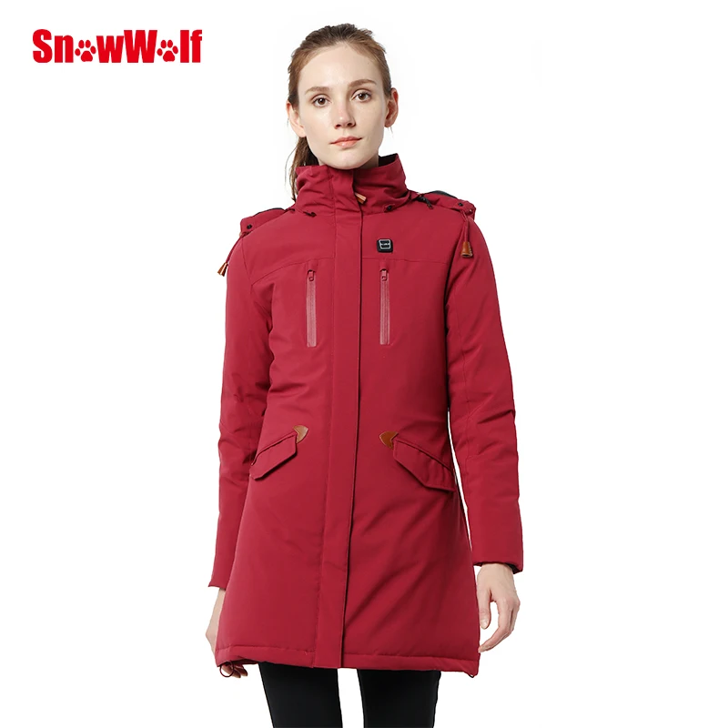 

SNOWWOLF New Winter Outdoor Heated Woman Duck Down Jacket Hooded Zipper Windproof Waterproof Coat For Camping Hiking