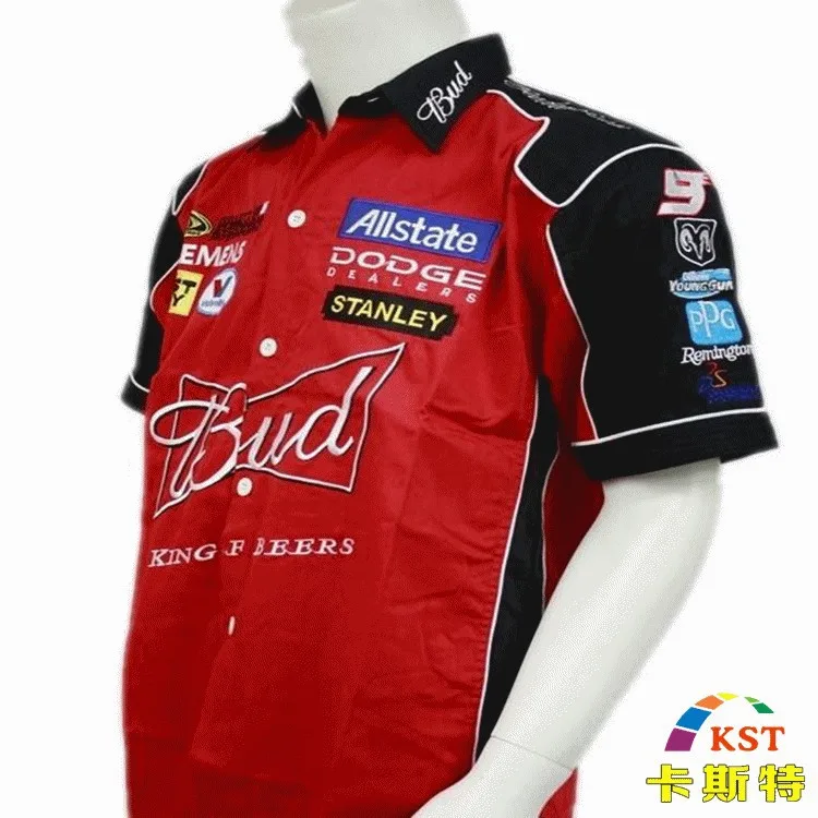 

NEW 2016 Brand F1 Car clothing men Summer Short-sleeve Shirt Embroidery Motorcycle Jacket karting race suit for Budweiser