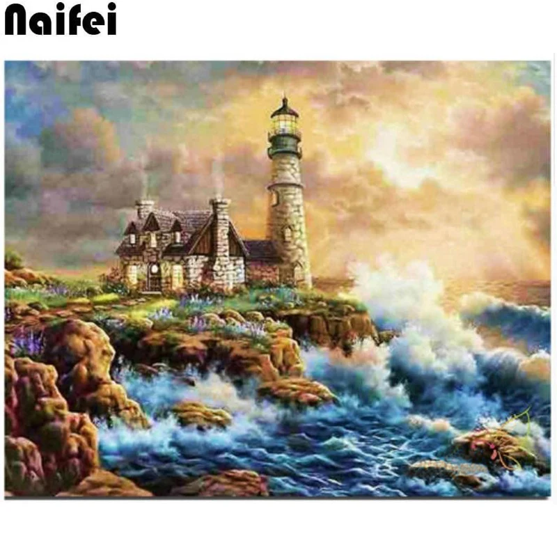 

Light house 5D Diamond mosaic,100% Diamond Embroidery Full Display Scenic,Seaside DIY full Square round Diamond Home decor