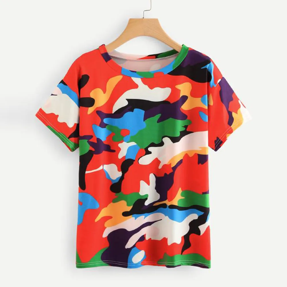 

Fashion Women Casual O-Neck Cami Print Tee Camouflage Tops Short Sleeve T-Shirts Harajuku Casual Slim T-shirt Tees For Lady