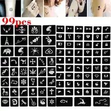 99 шт. аэрограф трафареты для блестящих татуировок хна полый рисунок маленький милый кот цветок бабочка мультфильм дизайн DIY тело шаблон искусства