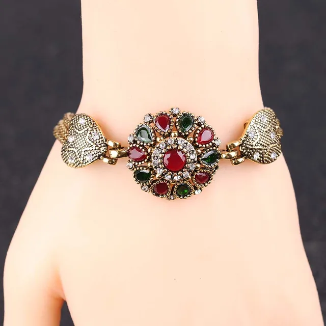 Kinel Turkey Bracelet For Women Tibetan Alloy Red Resin Gold Color Bangle Retro Bohemian Roman Royal Jewelry 3