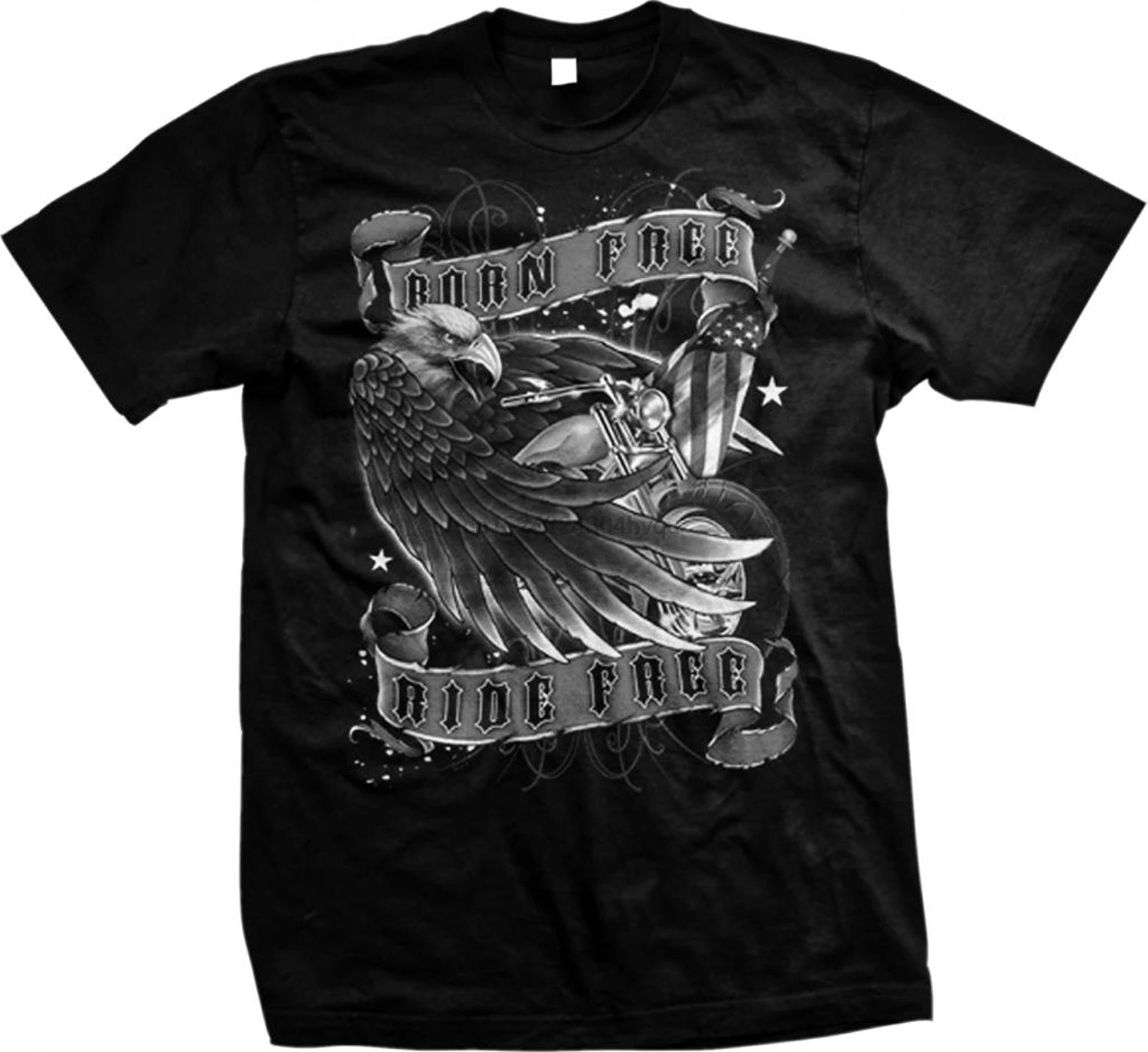 

Born Free Ride Free Mens T-shirt Bald Eagle With Chopper and Flag women tshirt