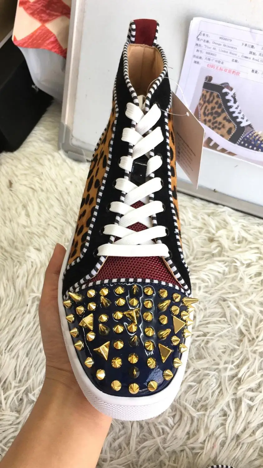 Beertola New Casual Men Shoes Leopard Pattern Head Studded Spikes