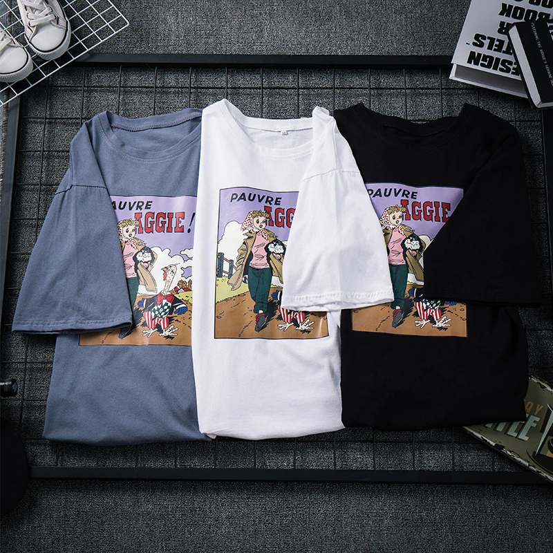 

Summer Women's T-Shirt Cotton Harajuku Style Cartoon Print T-Shirt Top Round Neck Short Sleeve Casual Fashion T-Shirt