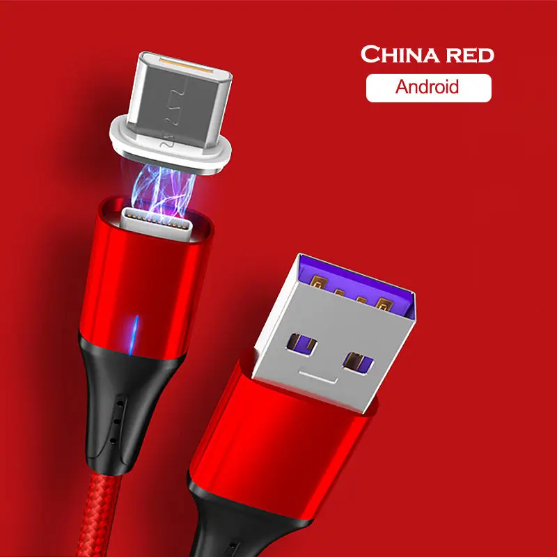 5A светодиодный магнитный USB супер быстрый зарядный кабель type-C Micro USB кабель для iPhone huawei P9 P10 P20 samsung смартфон шнур для передачи данных - Цвет: Red For Micro