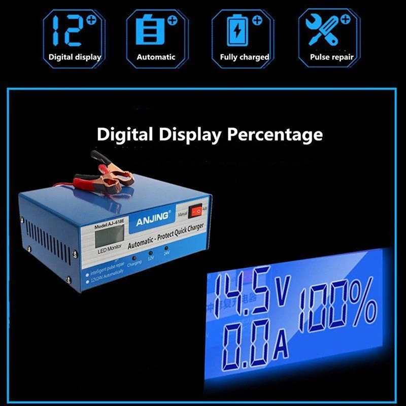 

130V-250V 220W 12/24V With Adapter Car Battery Charger Automatic Intelligent Pulse Repair