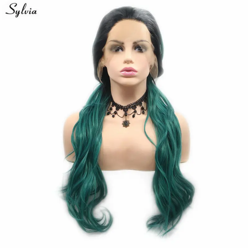 Sylvia Ombre зеленый Glueless синтетические волосы на кружеве для женщин парик высокое