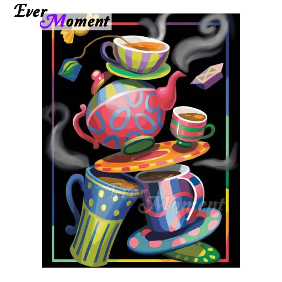

Ever Moment Diamond Painting Hot Coffee Cup Pot Candle Full Square Drill Wall Decoration Cross Stitch Diamond Embroidery ASF1691