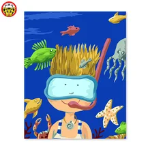 Мультяшная морская разведка Дайвинг креветки современная цифровая картина маслом