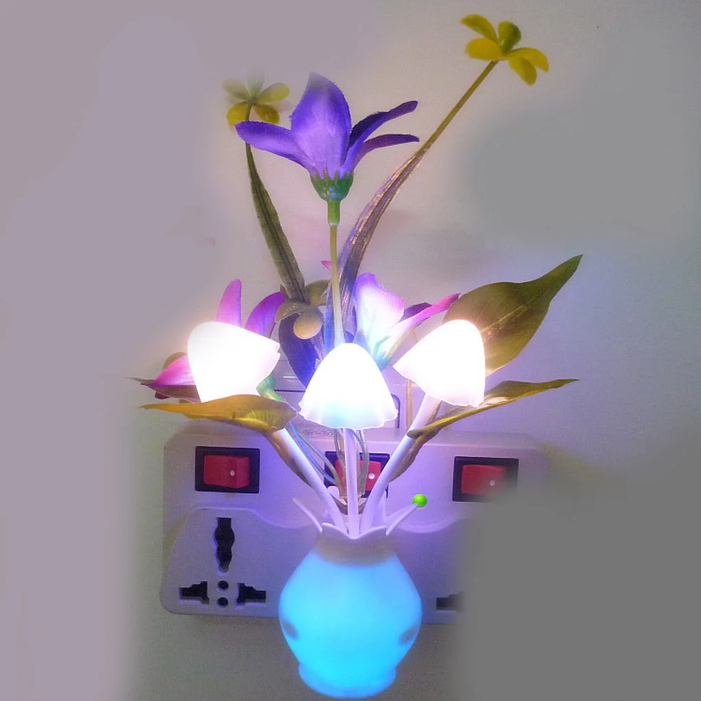 

Color Changing Plug In LED Flower Vase Mushroom Nightlight Wall Lamp Us plug